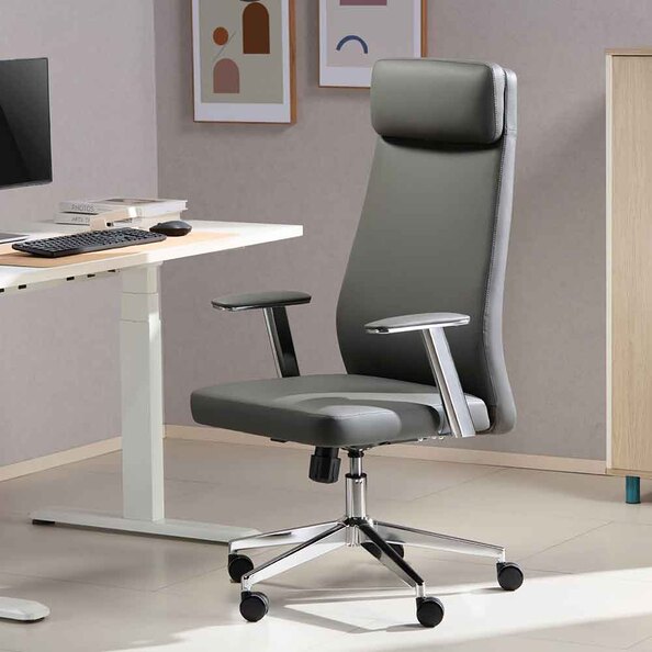 Odenton Faux Leather High-backed Executive Home And Office Chair - Grey
