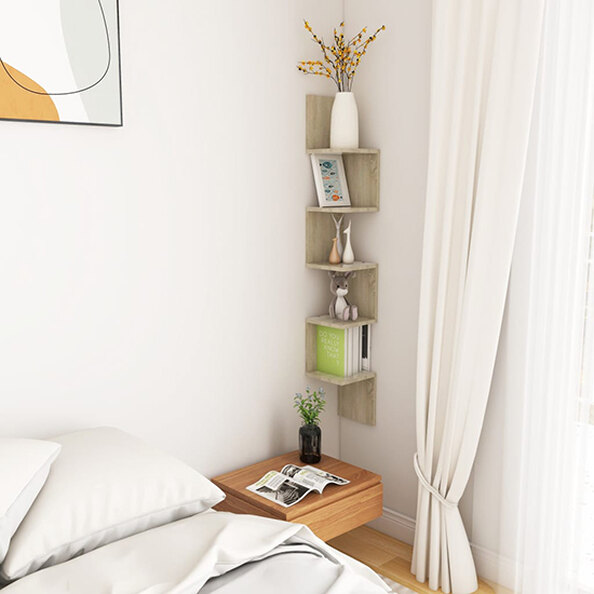 Odierne Corner Wooden Wall Shelf In Sonoma Oak