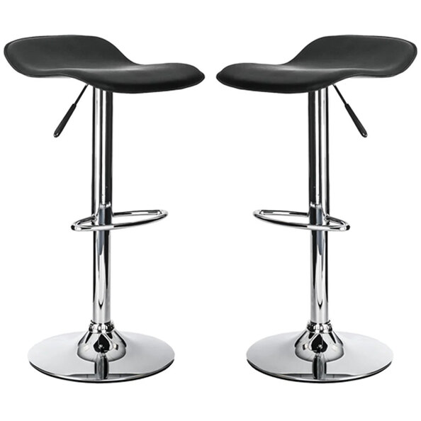 Ohioan Black Leather Bar Stools With Chrome Base In Pair