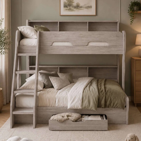 Oihane Wooden Triple Sleeper Bunk Bed in Grey Oak