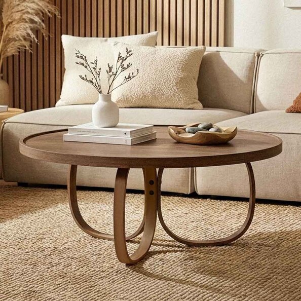 Oita Round Wooden Coffee Table in Walnut