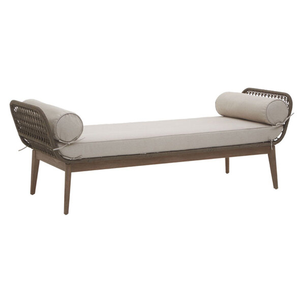 Okala Garden Woven Seating Lounge Bench With Fabric Cushion In Natural