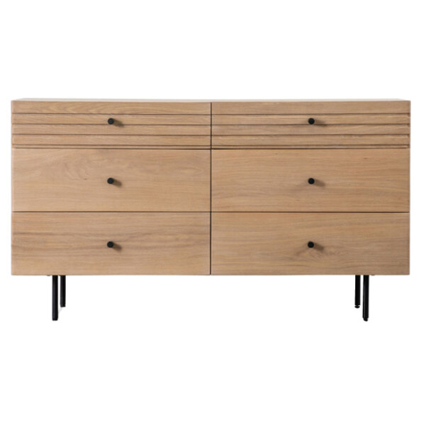 Okonma Wooden Chest Of 6 Drawers With Metal Legs In Oak