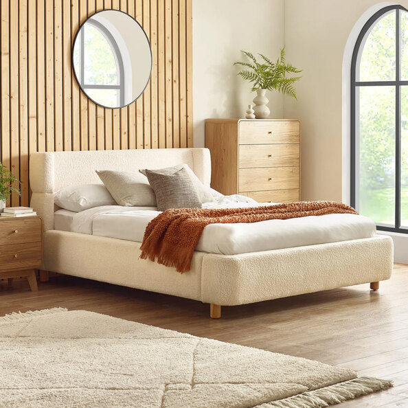 Okotoks Fabric Double Bed - Beige