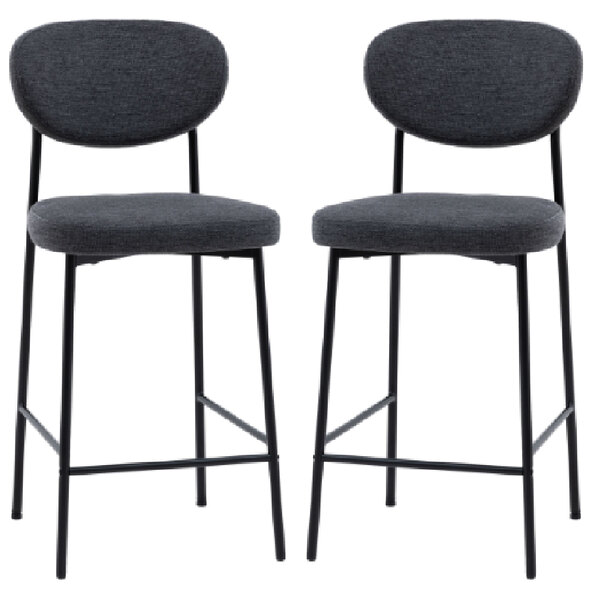 Olney Charcoal Fabric Bar Stools With Metal Frame In Pair