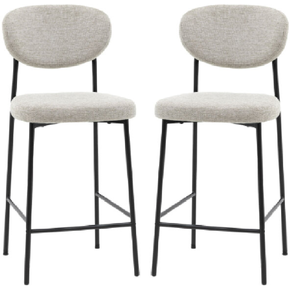 Olney Natural Fabric Bar Stools With Metal Frame In Pair
