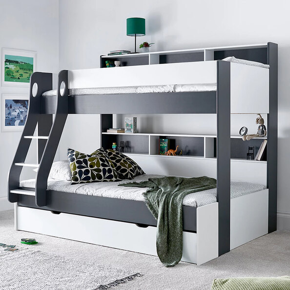 Olympia Wooden Triple Sleeper Bunk Bed With Drawer In Grey White