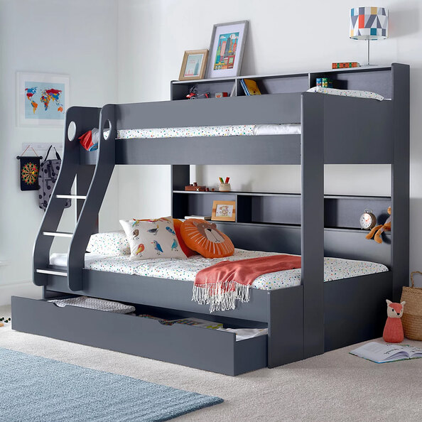 Olympia Wooden Triple Sleeper Bunk Bed With Drawer In Grey