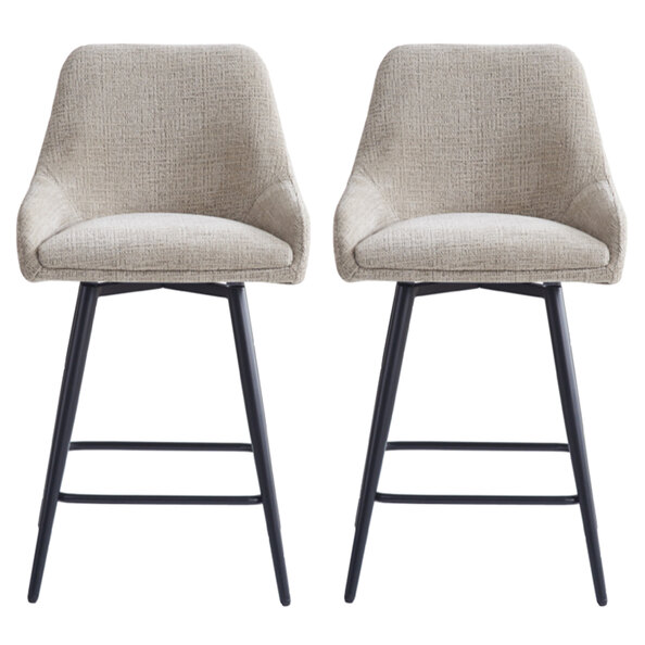 Omaha Biscuit Fabric Bar Chairs In Pair