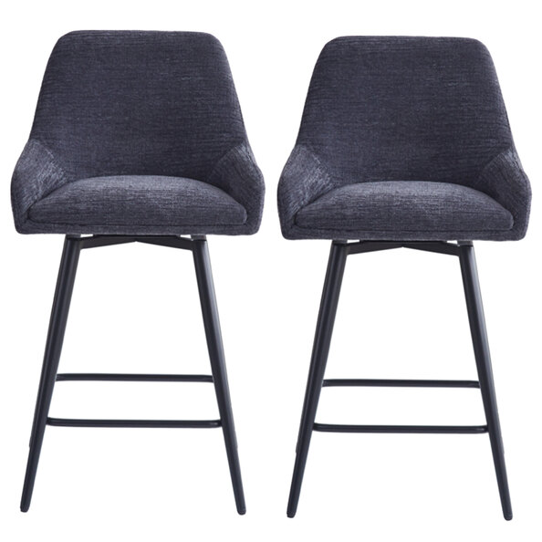 Omaha Graphite Grey Fabric Bar Chairs In Pair