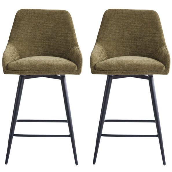 Omaha Olive Green Fabric Bar Chairs In Pair