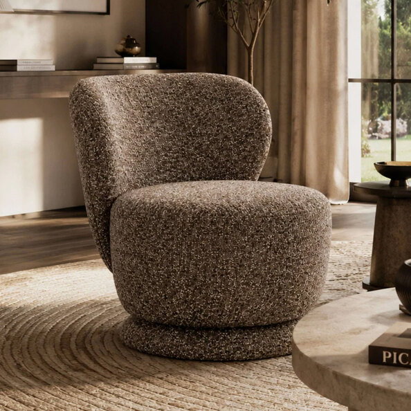Omviro Fabric Swivel Accent Chair in Hazlenut