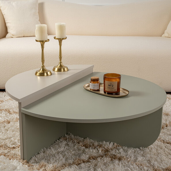 Onelio Oval Wooden Nest Of 2 Coffee Table in Ash Green and Sandstone
