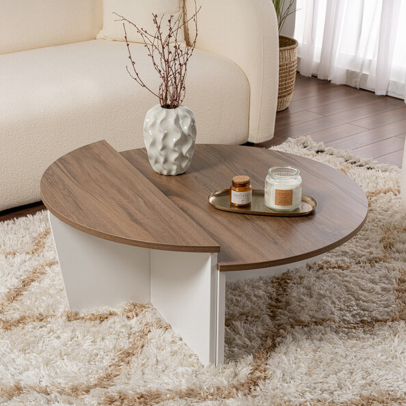Onelio Oval Wooden Nest Of 2 Coffee Table in Walnut and White