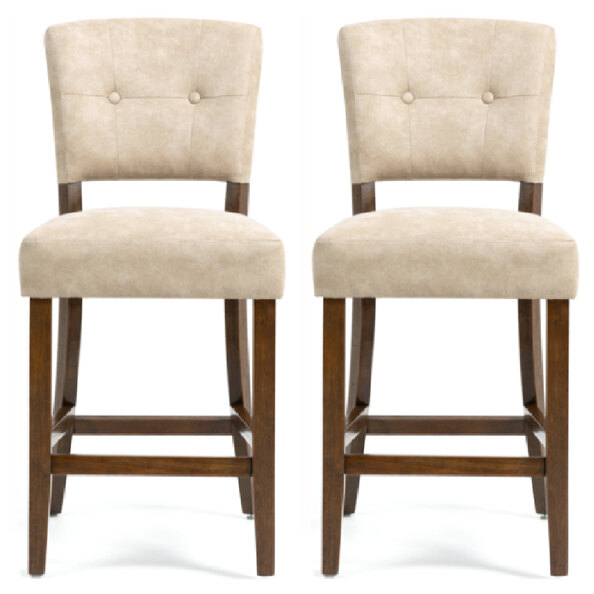 Ontario Beige Bison Fabric Bar Chairs In Pair