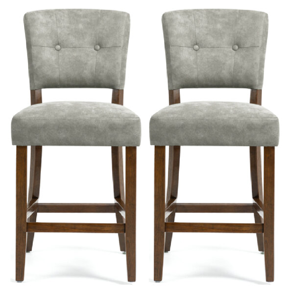 Ontario Grey Bison Fabric Bar Chairs In Pair