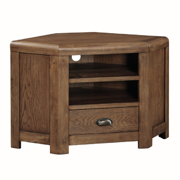 Ontario Wooden Corner TV Stand With 1 Drawer In Dark Oak
