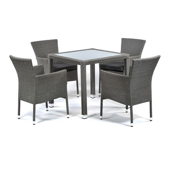 Onyx Rattan Square Dining Table With 4 Armchairs In Grey Weave