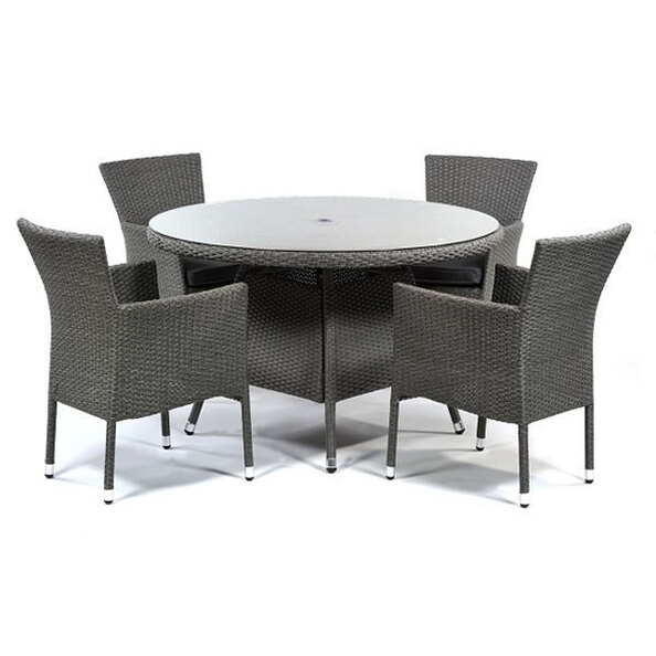 Onyx Rattan Round Dining Table With 4 Armchairs In Grey Weave