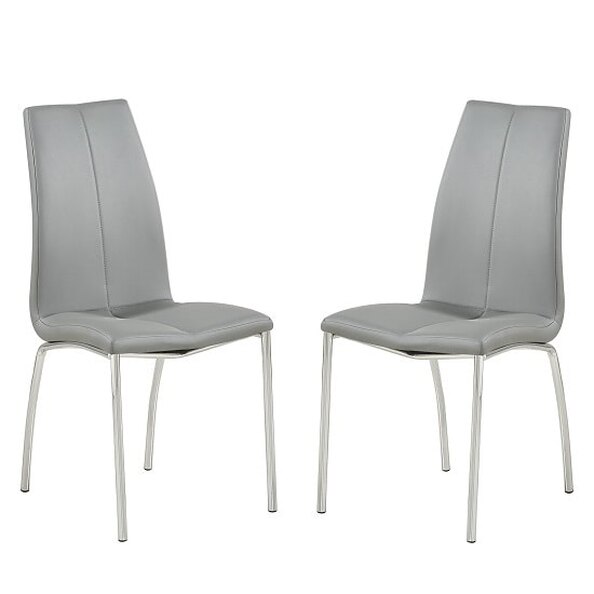 Opal Grey Faux Leather Dining Chair With Chrome Legs In Pair