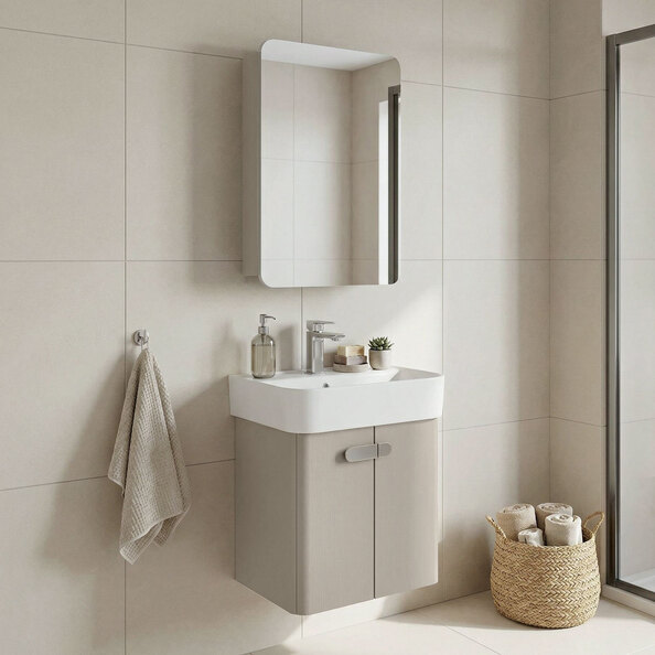 Orbit Wooden Wall Mounted Bathroom Furniture Set in Mink