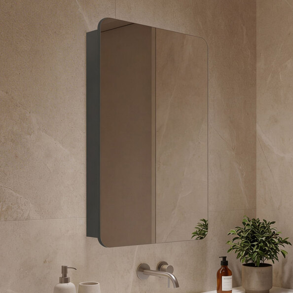 Orbit Wooden Wall Mounted Bathroom Mirror Cabinet in Anthracite