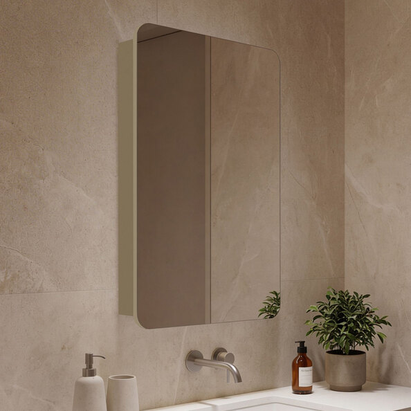 Orbit Wooden Wall Mounted Bathroom Mirror Cabinet in Mink