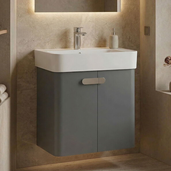 Orbit Wooden Wall Mounted Vanity Unit & Basin with 2 Doors in Grey