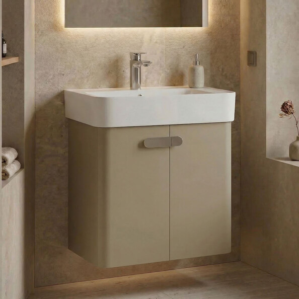 Orbit Wooden Wall Mounted Vanity Unit & Basin with 2 Doors in Mink