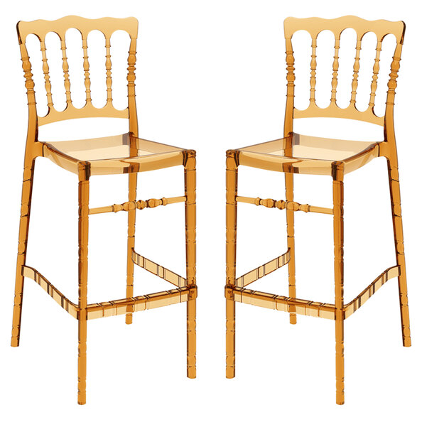 Oregon Amber Transparent Polycarbonate Bar Stools In Pair