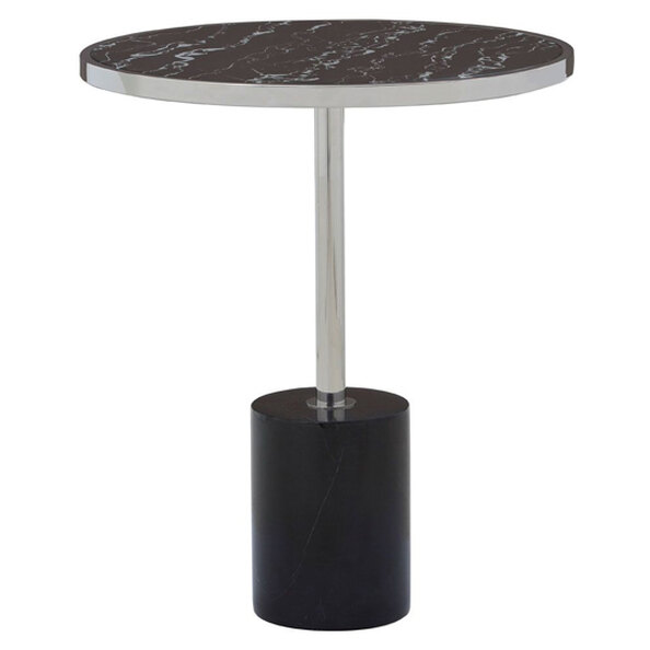 Orizone Black Marble End Table With Silver Steel Frame