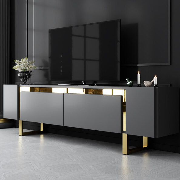 Orlento Wooden TV Stand with Gold Metal Legs in Anthracite