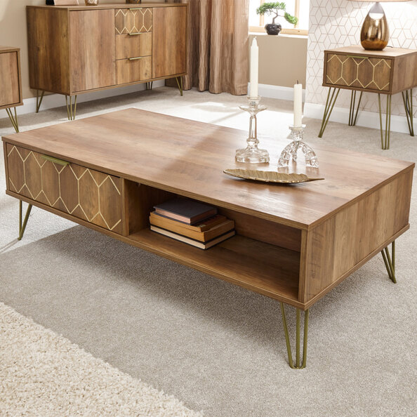 Ormskirk Wooden Coffee Table With 2 Drawers In Oak