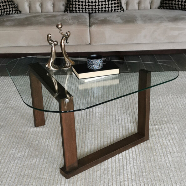 Orniva Tempered Glass Top Coffee Table With Solid Wood Frame