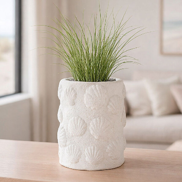 Orvane Ceramic Round Roughened Vase in White