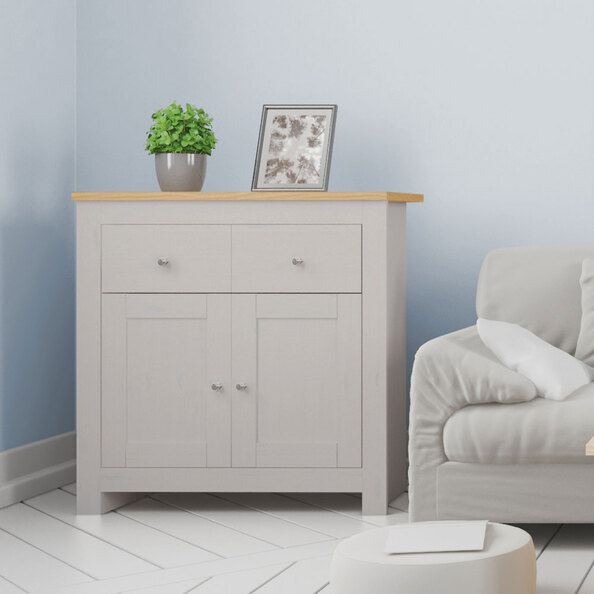 Orvello Wooden Sideboard with 2 Doors 2 Drawers in Grey Oak