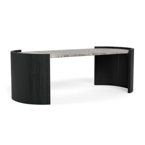 Othira Oval Grey Morchana Polished Marble Top Coffee Table with Sandblasted Base