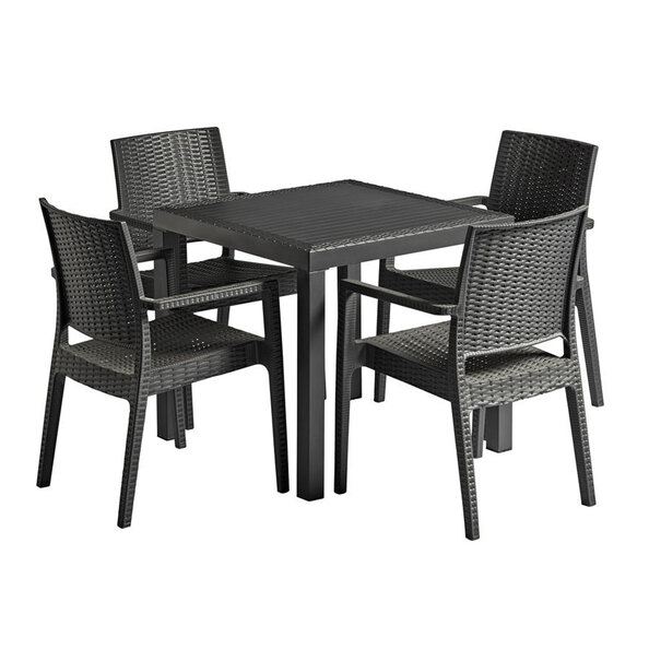 Ottawa Wicker Dining Table With Laporte 4 Chairs In Dark Grey