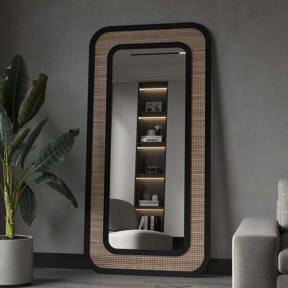 Ova Glass Cheval Mirror in Black Wooden Frame