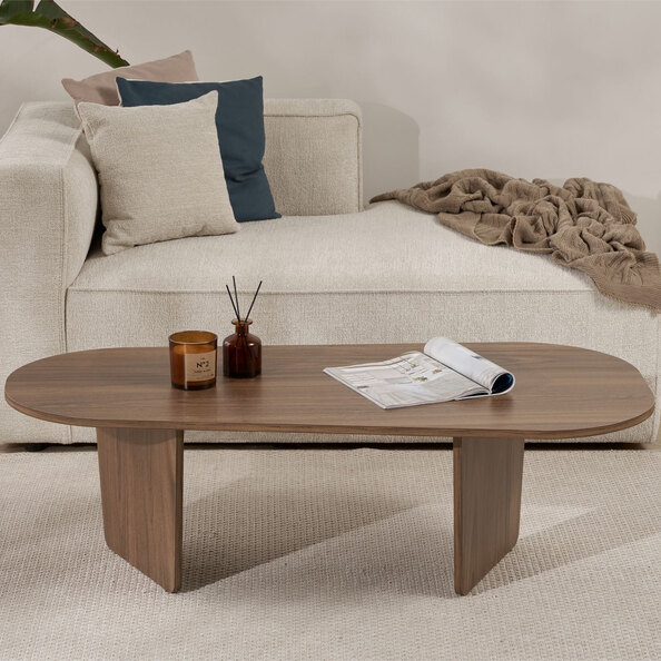 Sento Oval Wooden Coffee Table in Walnut