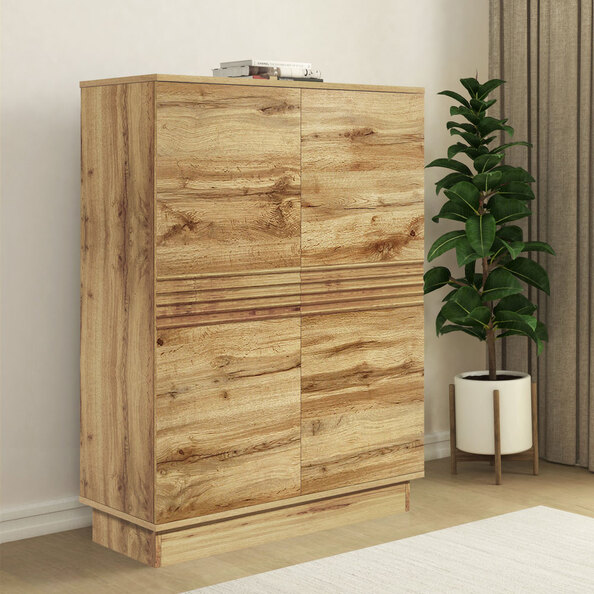 Ovarin Wooden Highboard with 2 Doors in Wotan Oak