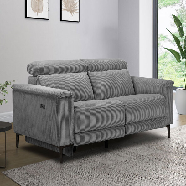 Ovaris Fabric Electric Recliner 2 Seater Sofa in Grey