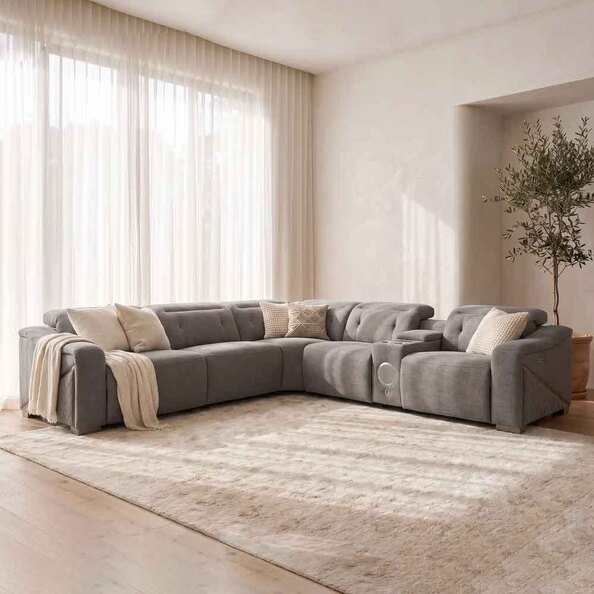 Ovaron Fabric Electric Recliner Corner Sofa in Grey