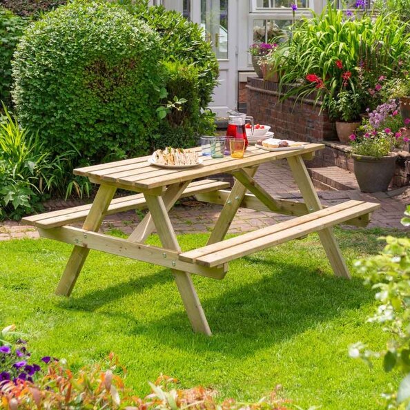 Oxer Wooden Garden Picnic Table 1.5m In Natural