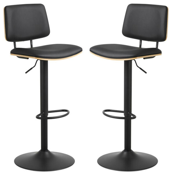 Oxford Black Oak PU Leather Bar Stools With Steel Base In Pair