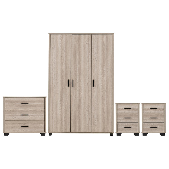 Oxnard Wooden Bedroom Furniture Set With 3 Doors In Light Oak