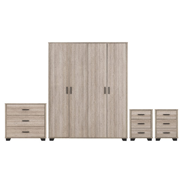 Oxnard Wooden Bedroom Furniture Set With 4 Doors In Light Oak