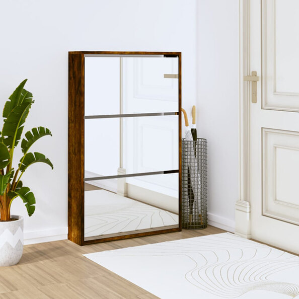 Ozark Mirrored Shoe Cabinet With 3 Flaps In Smoked Oak