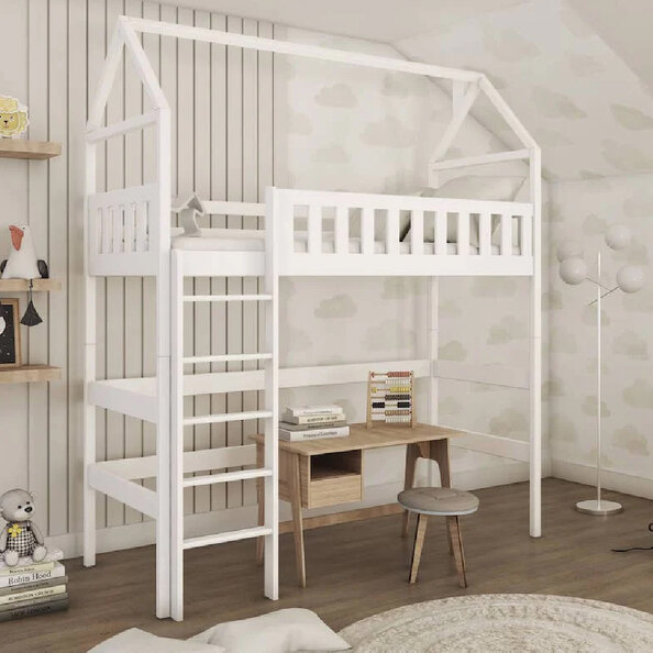 Ozark Wooden Bunk Bed With Bonnell Mattress And Ladders In White