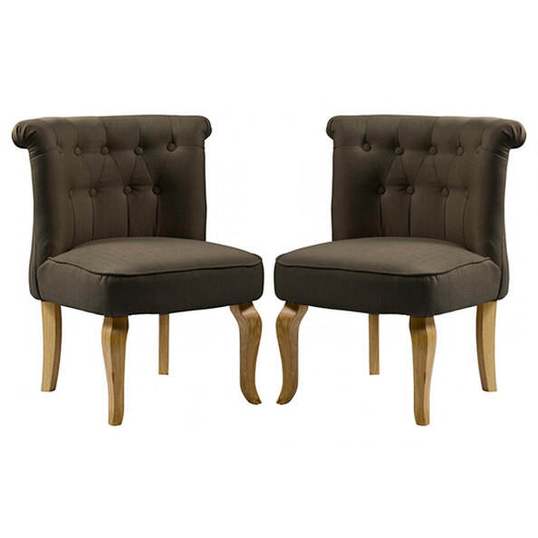 Pacari Brown Fabric Dining Chairs With Wooden Legs In Pair